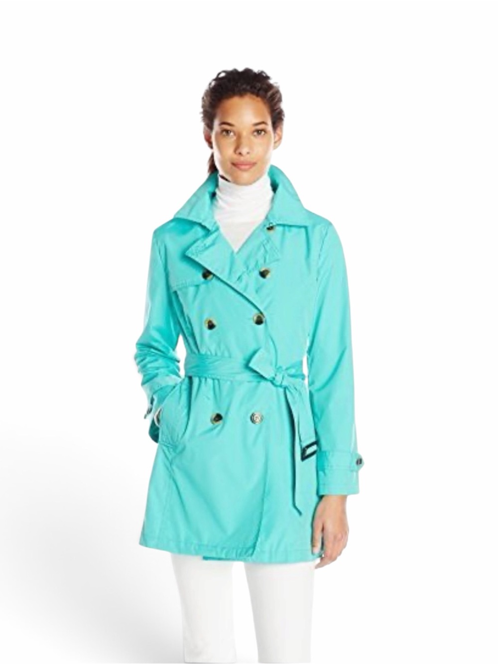 Metaphor Aqua Double-Breasted Trench Coat